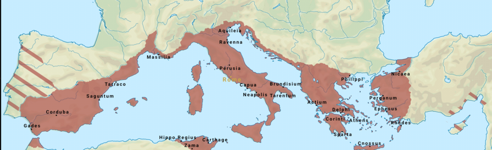Harta teritoriilor Republicii Romane în perioada de expansiune, înainte de epoca imperială